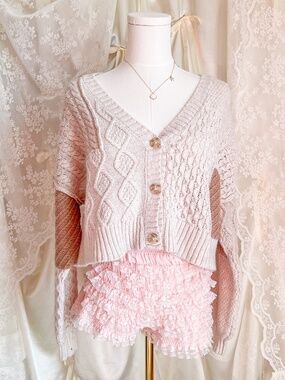 Brown and Tan American Eagle Cropped Knit Sweater Cardigan